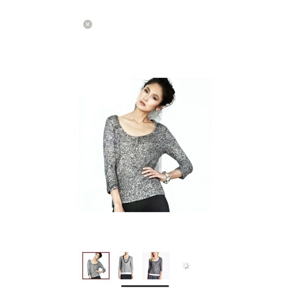 eileen fisher shimmer karma knit sweater top silver size m